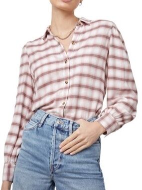 Rails Angelica Mauve Rose Iron Full Button Front Flannel Plaid Top Size XL
